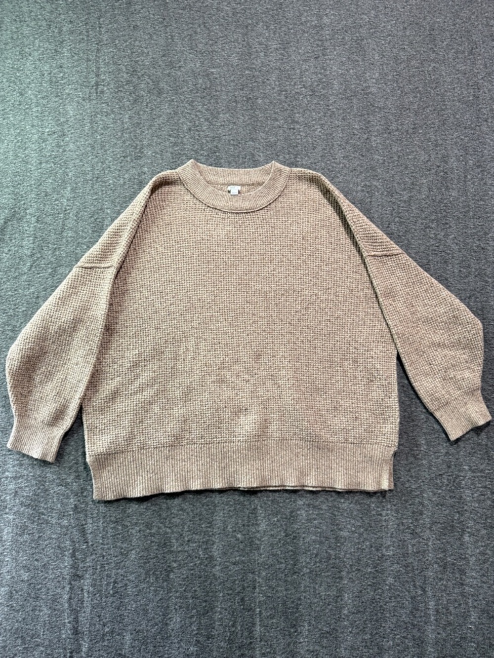 aerie Oversized Neutral Waffle-Knit Crew Sweater - Taupe Size Large - Picture 5 of 10
